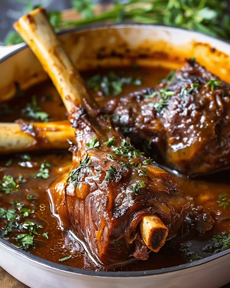 Slow Cooked Lamb Shanks with Herb Infused Gravy