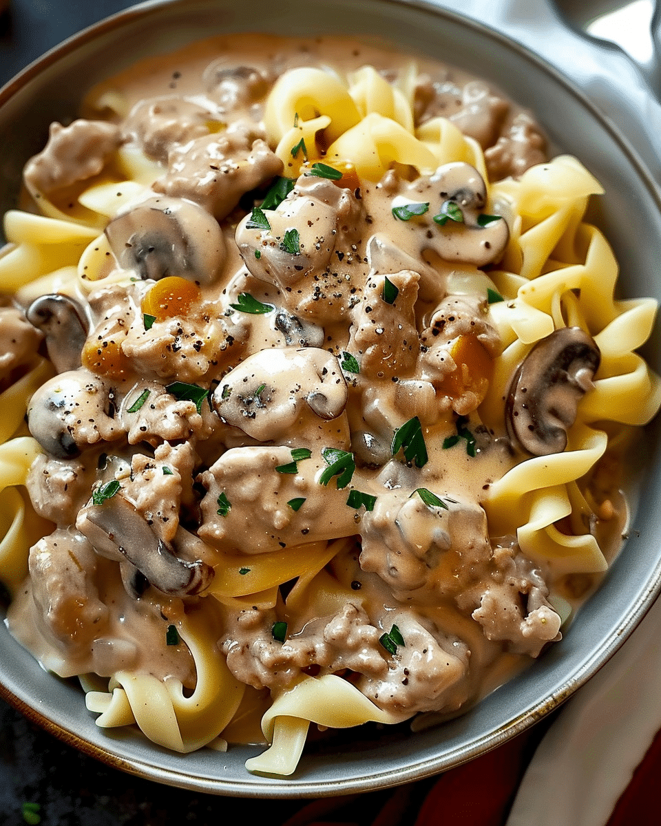 Creamy Ground Beef Stroganoff