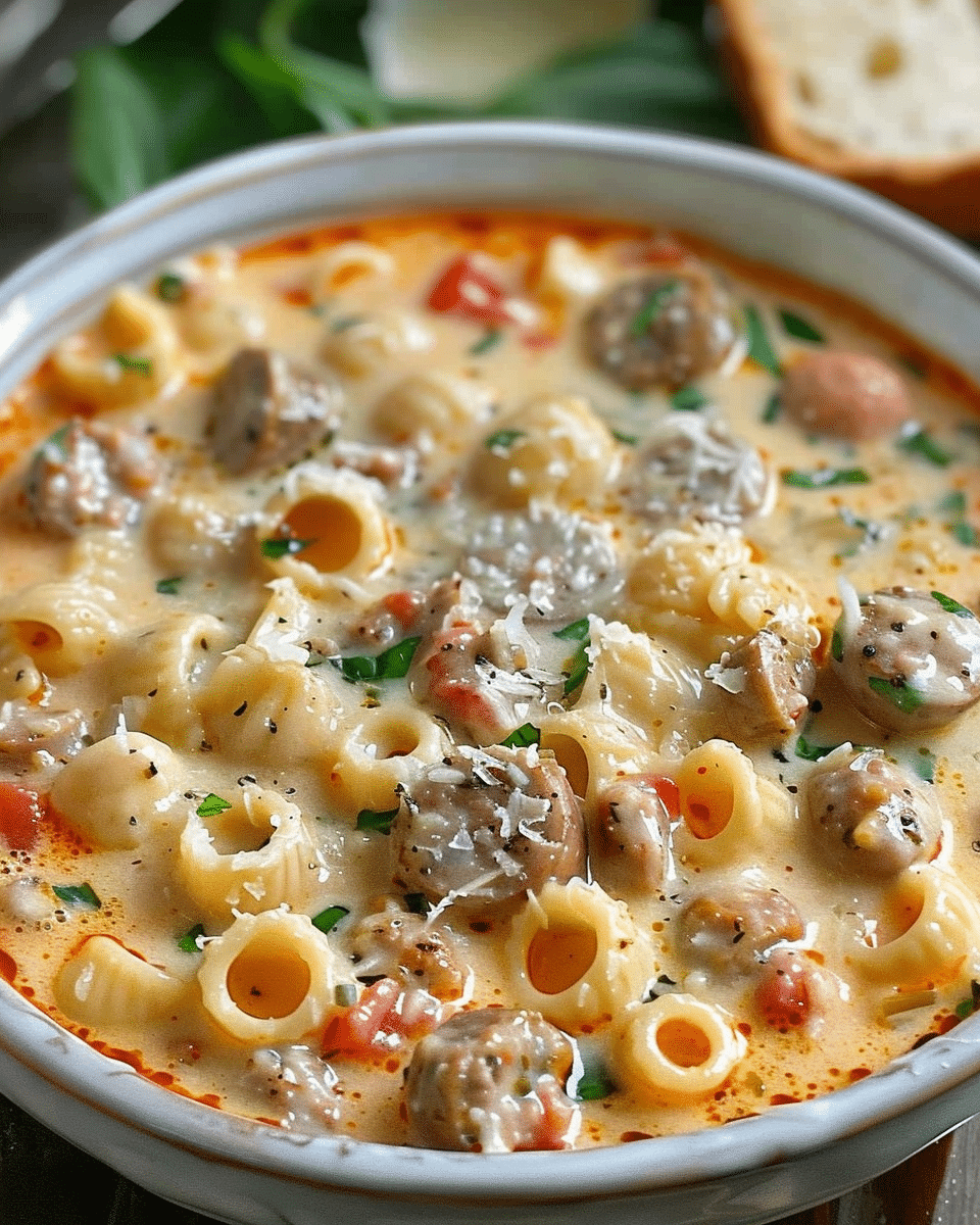 Creamy Parmesan Italian Sausage Ditalini Soup