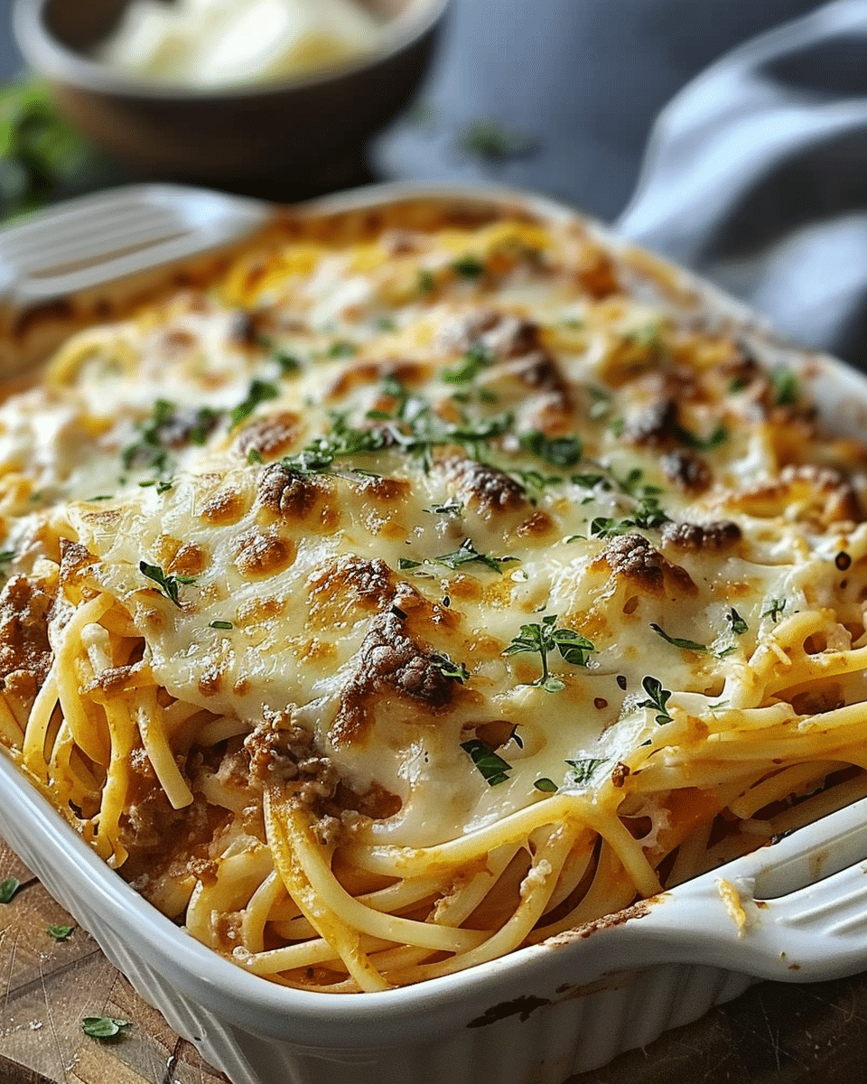 Baked Cream Cheese Spaghetti Casserole