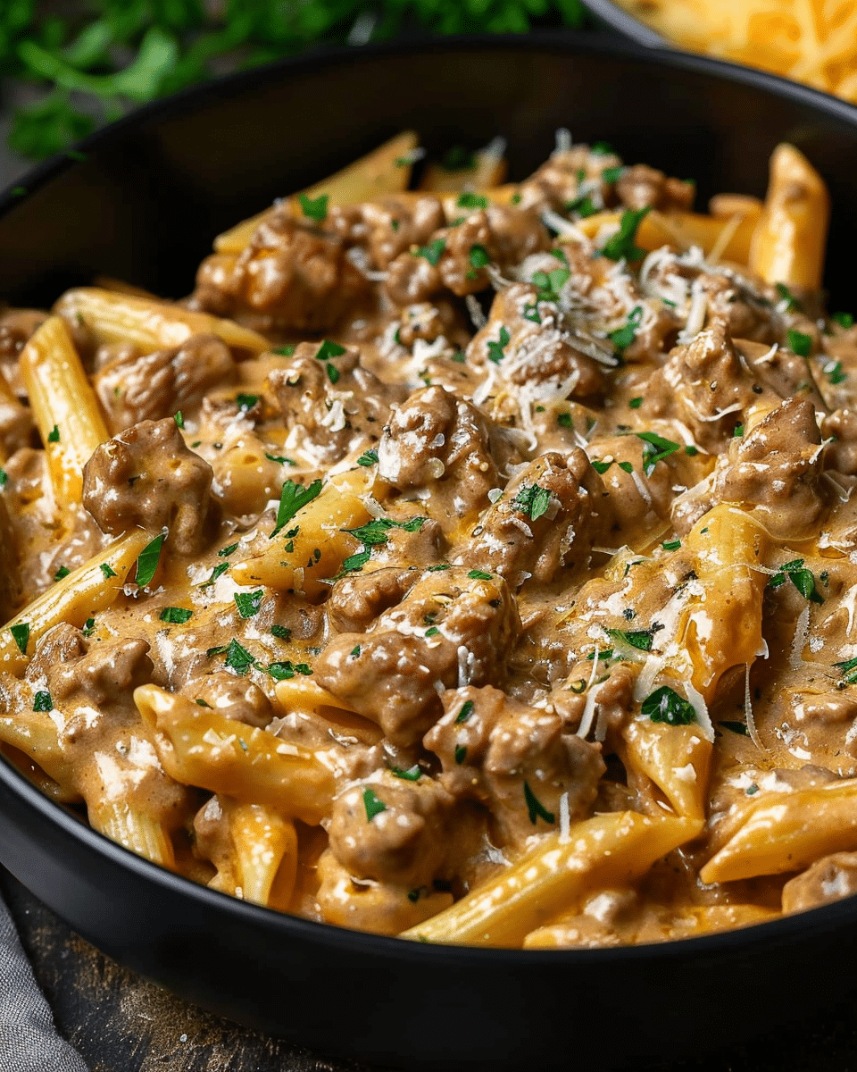 High Protein Creamy Beef Pasta 