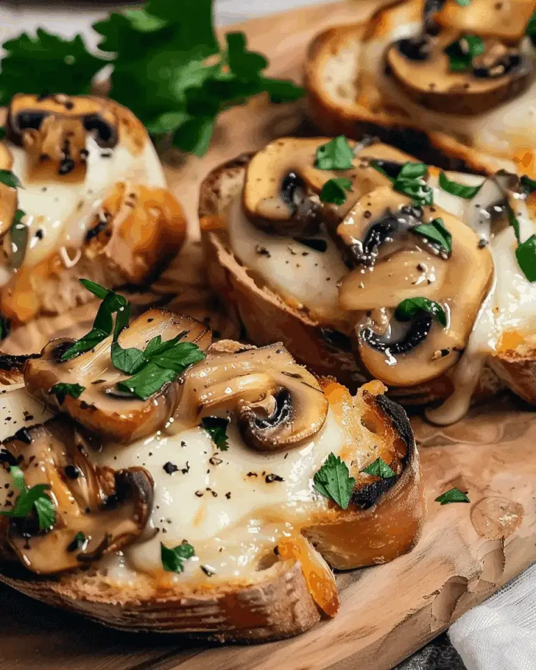 Cheesy Garlic Mushroom Bruschetta
