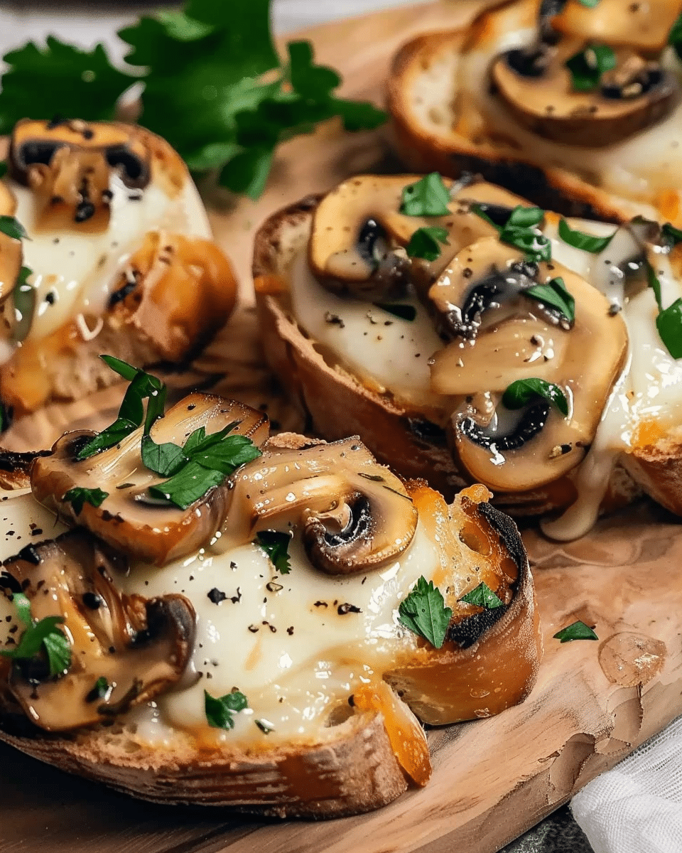 Cheesy Garlic Mushroom Bruschetta