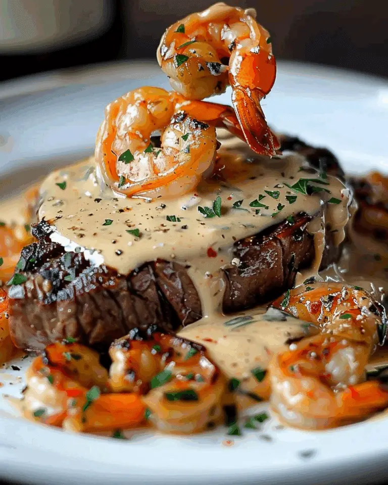 Grilled Steak with Juicy Shrimp & Creamy Lobster Sauce