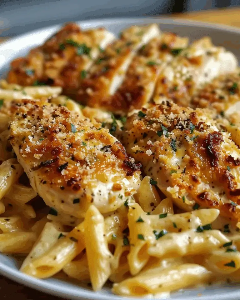 Cheddar Parmesan Garlic Butter Chicken with Creamy Penne Pasta