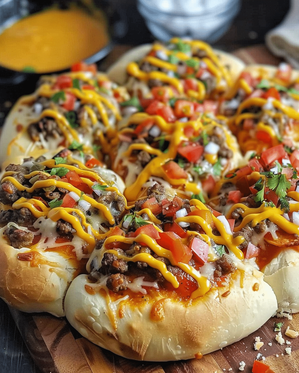 Loaded Taco Pizza Bombs with Queso Drizzle