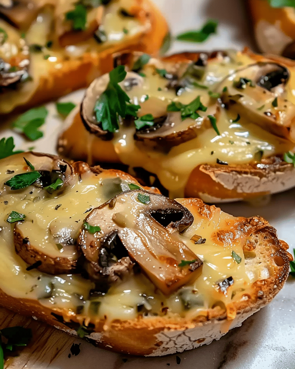 Cheesy Garlic Mushroom Bruschetta