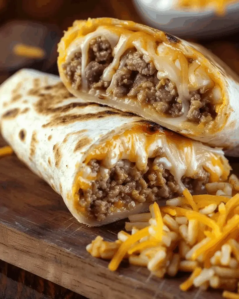 Grilled Cheese Burrito with Seasoned Beef