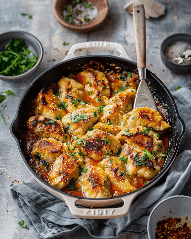 One Pan Baked Dumplings