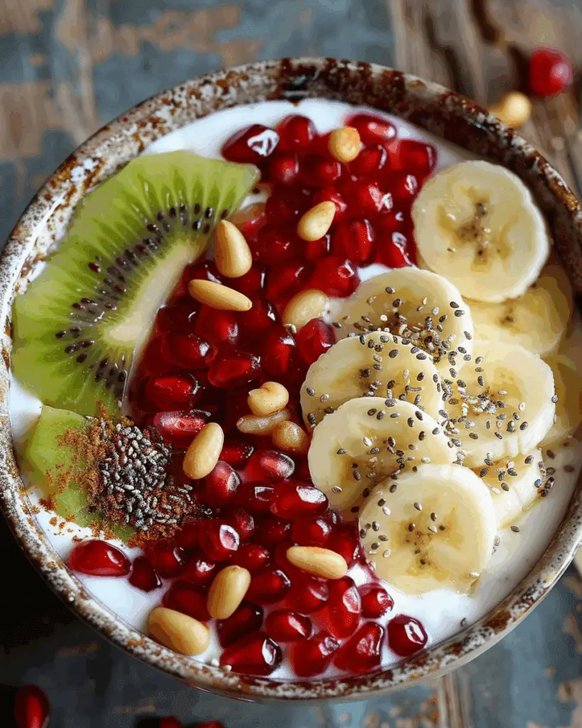 Yogurt Fruit Bowl with Pomegranate, Kiwi & Banana