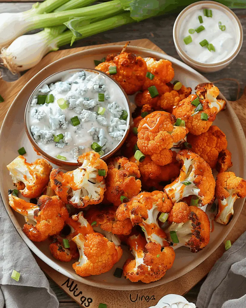 Buffalo Cauliflower “Wings” with Light Blue Cheese Dip