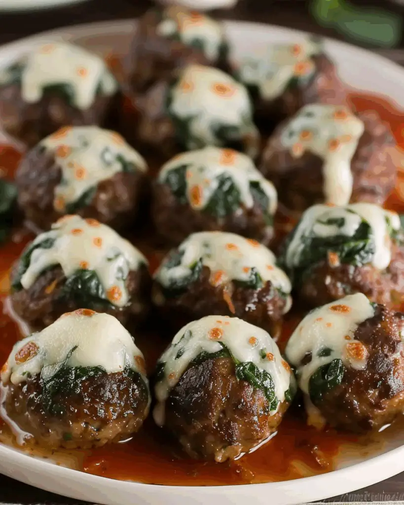 Spinach Garlic Meatballs Stuffed With Mozzarella