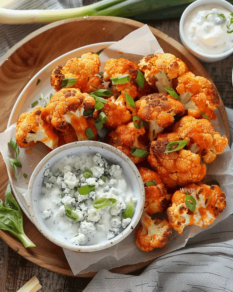 Buffalo Cauliflower “Wings” with Light Blue Cheese Dip