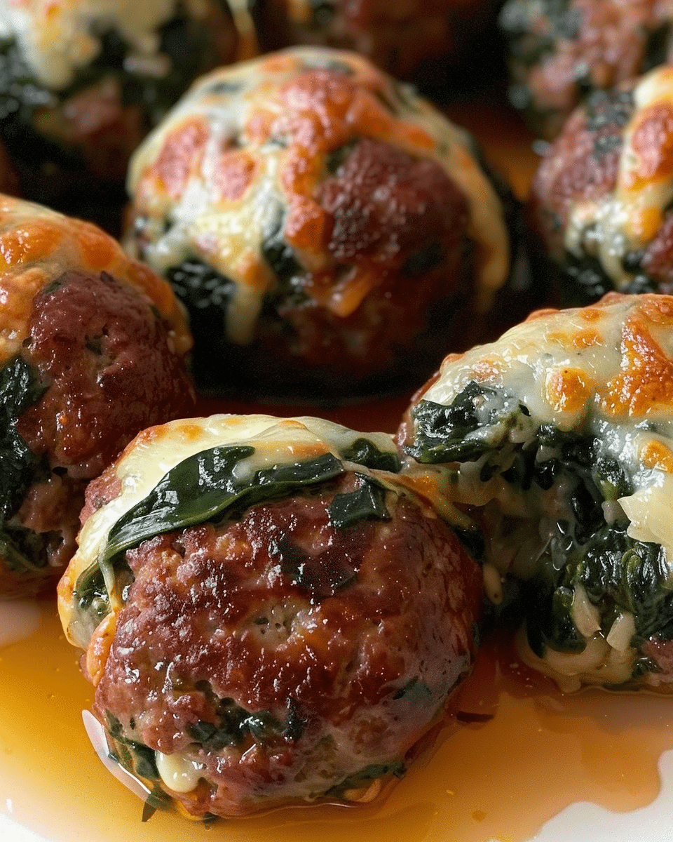 Spinach Garlic Meatballs Stuffed With Mozzarella
