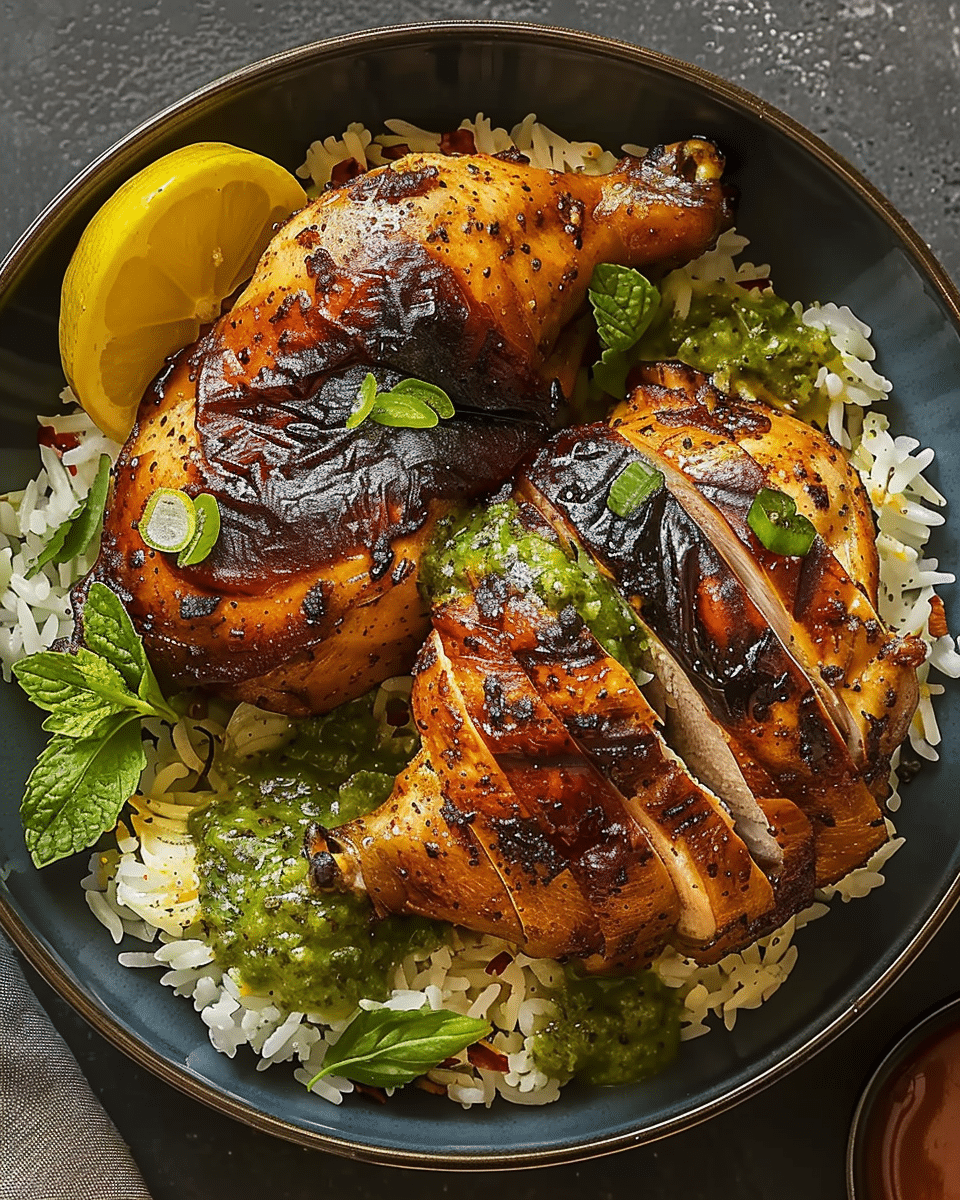 Peruvian Chicken and Rice with Zesty Herb Sauce