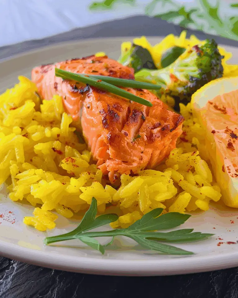 Baked Salmon And Yellow Rice