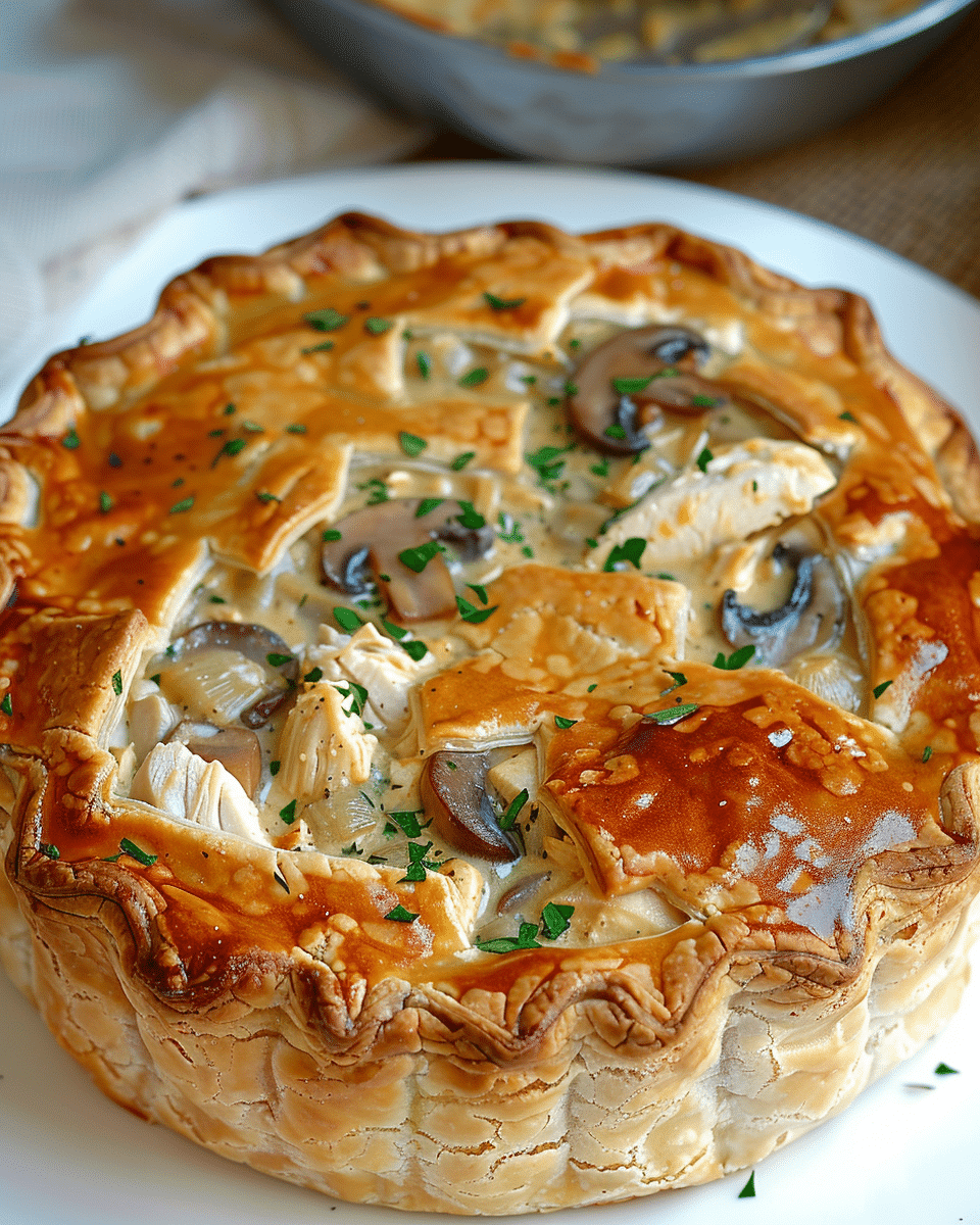 Creamy Chicken, Mushroom, And Vegetable Pie With Flaky Pastry