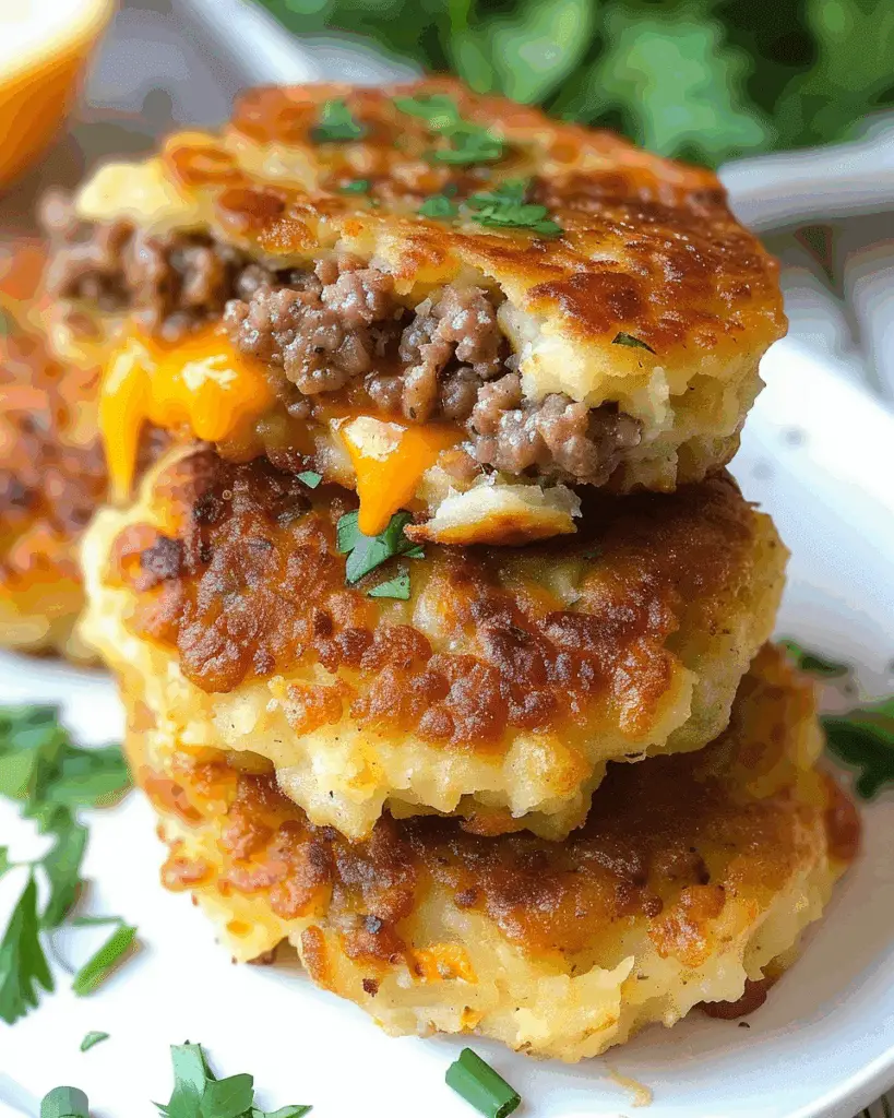 Crispy Mashed Potato Patties with Savory Meat & Cheese Filling