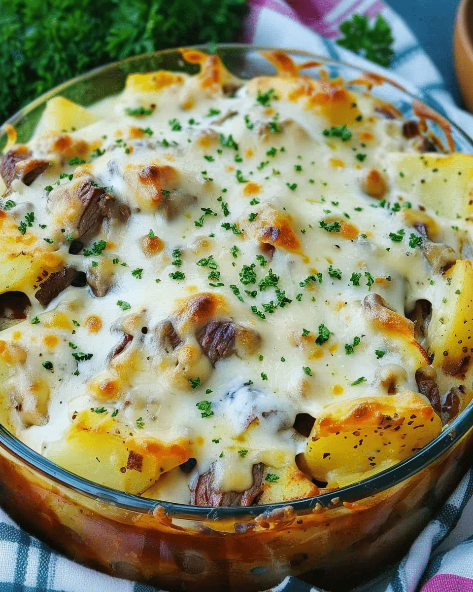 Crockpot Loaded Steak and Potato Bake