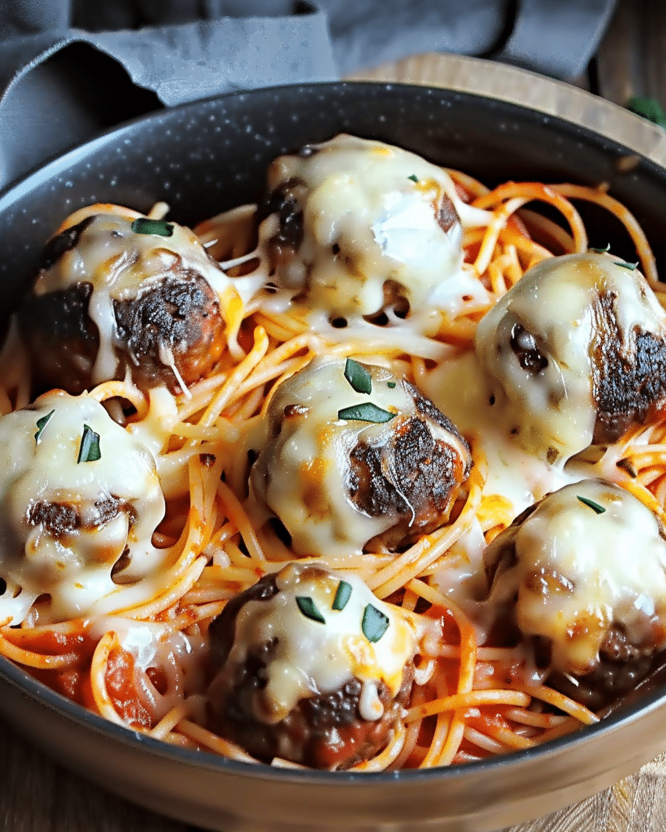 Spooky Spaghetti and Cheese Stuffed Meatballs