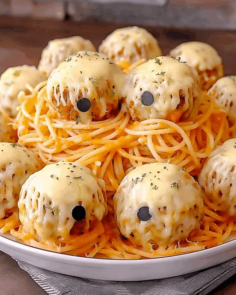 Spooky Spaghetti and Cheese Stuffed Meatballs