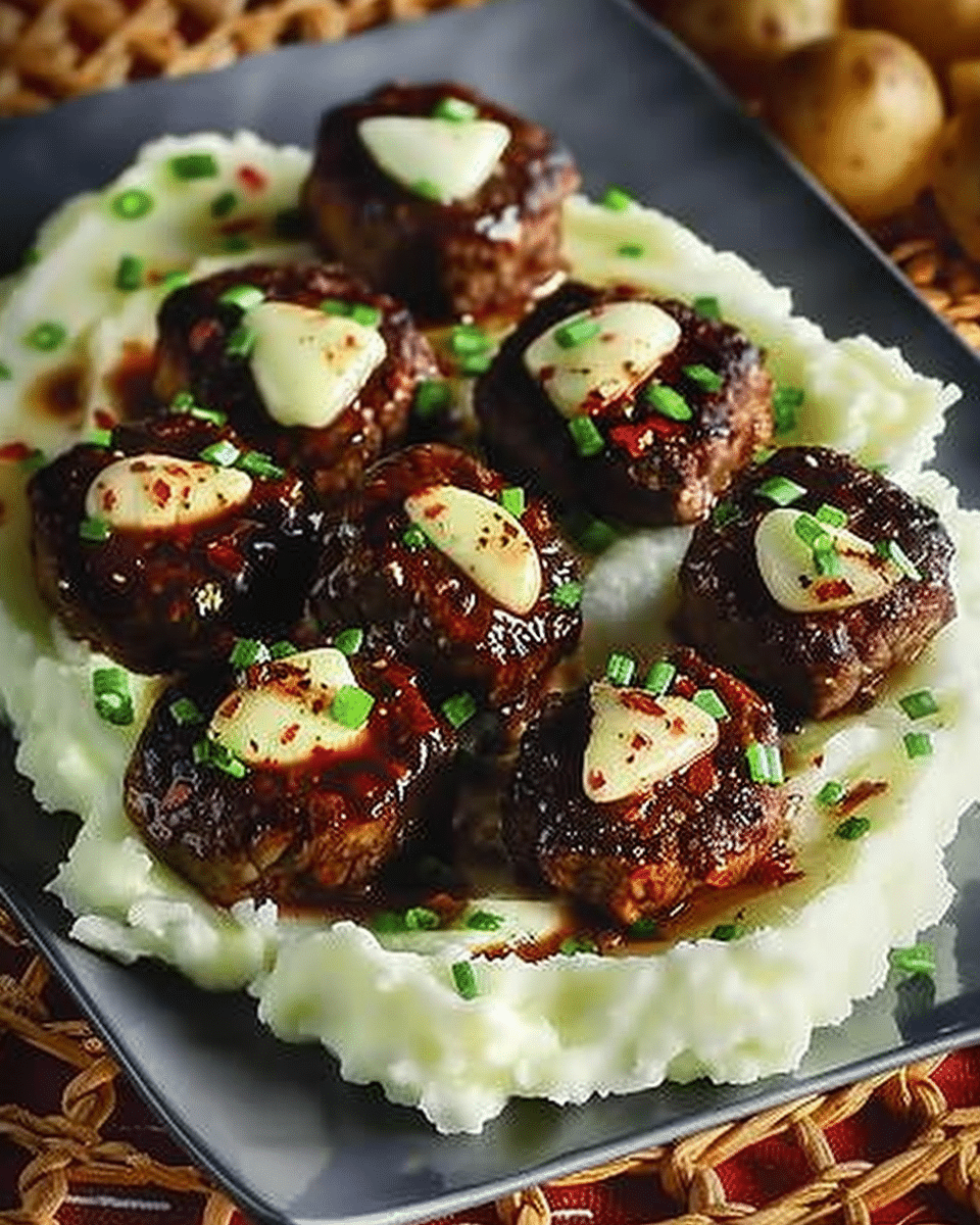 Garlic Butter Beef Bites with Creamy Mashed Potatoes