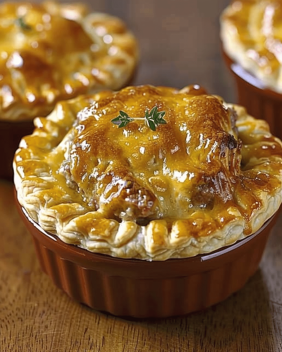 Golden Australian Meat Pies with Melty Cheese, Herb Crust & Savory Filling