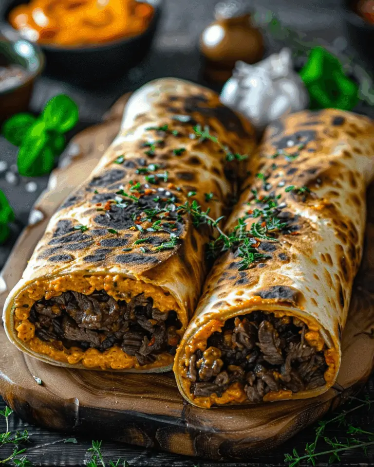 Greek Beef Pita Wraps with Roasted Red Pepper Sauce