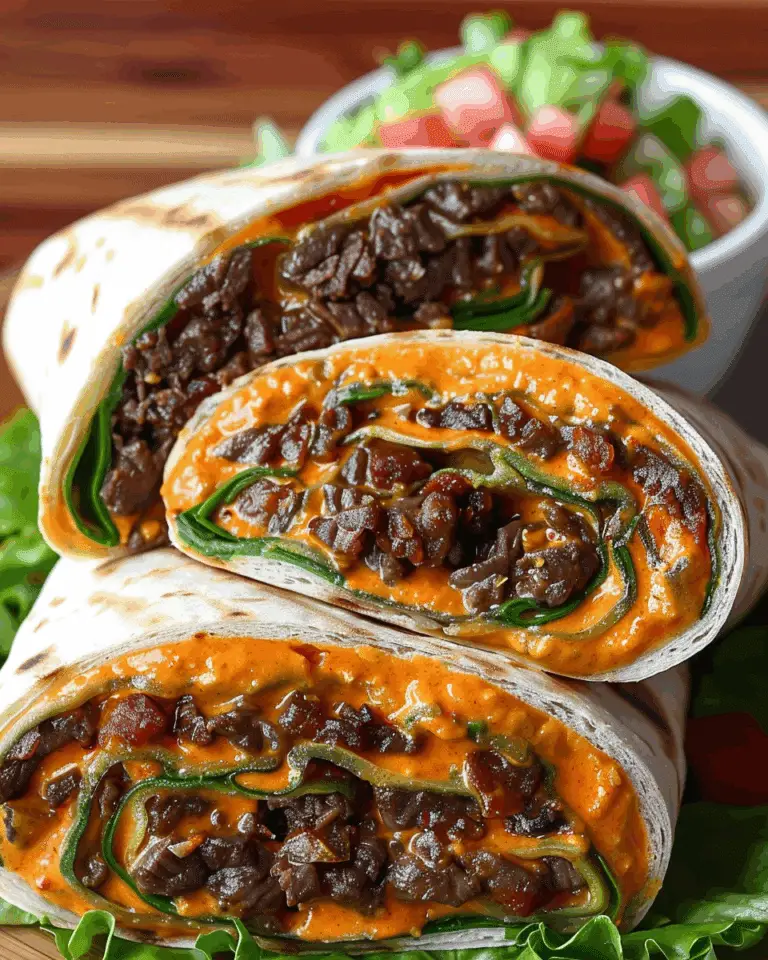 Greek Beef Pita Wraps with Roasted Red Pepper Sauce