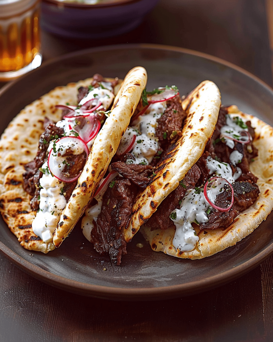 Greek Beef Pita with Garlic Yogurt Sauce