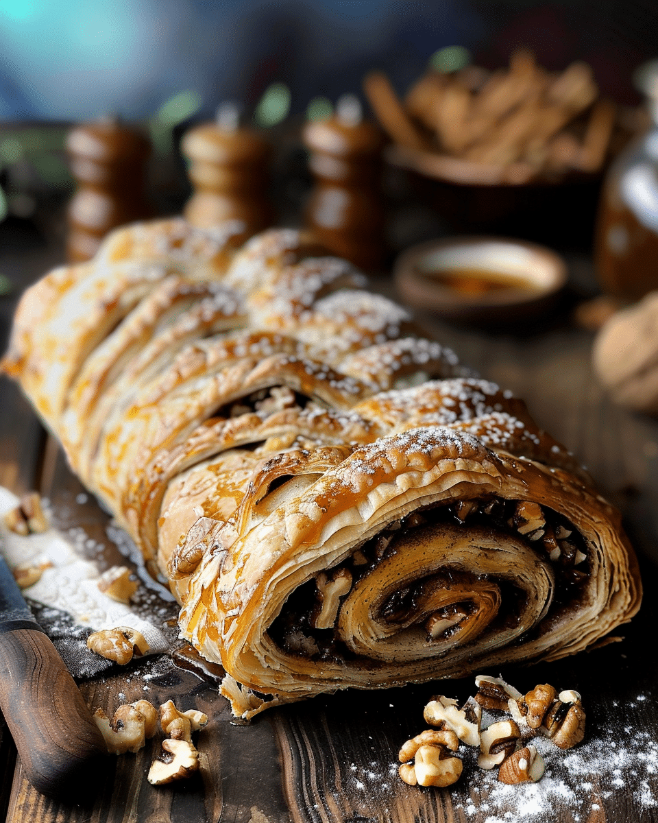Honey-Glazed Puff Pastry Roll with Walnuts & Cinnamon