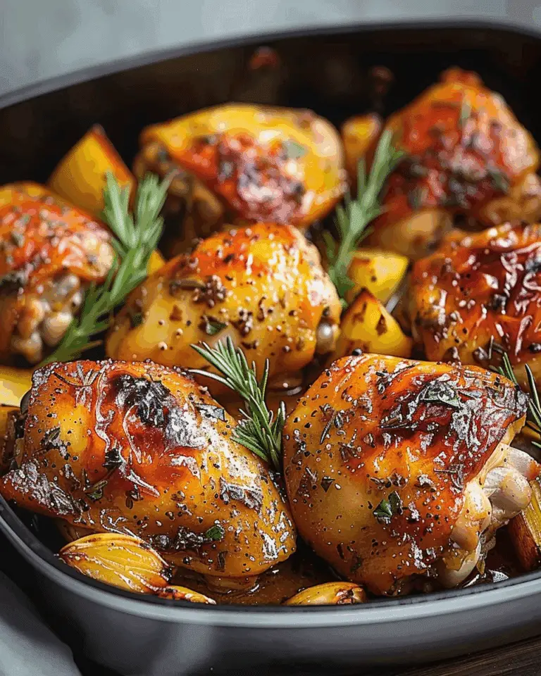 Herb-Roasted Chicken Thighs with Potatoes & Veggies – Crispy, Juicy & One-Pan Wonder