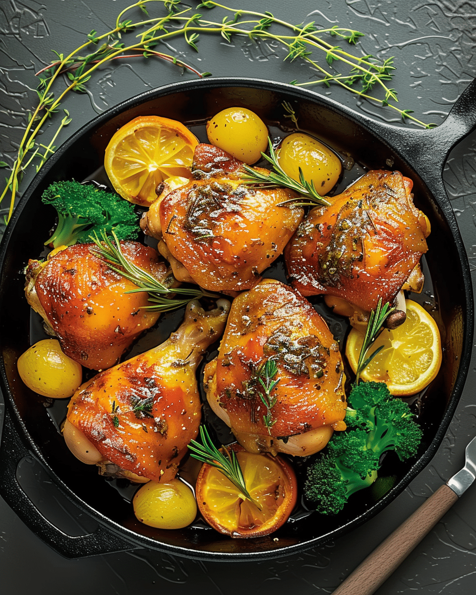 Herb-Roasted Chicken Thighs with Potatoes & Veggies – Crispy, Juicy & One-Pan Wonder