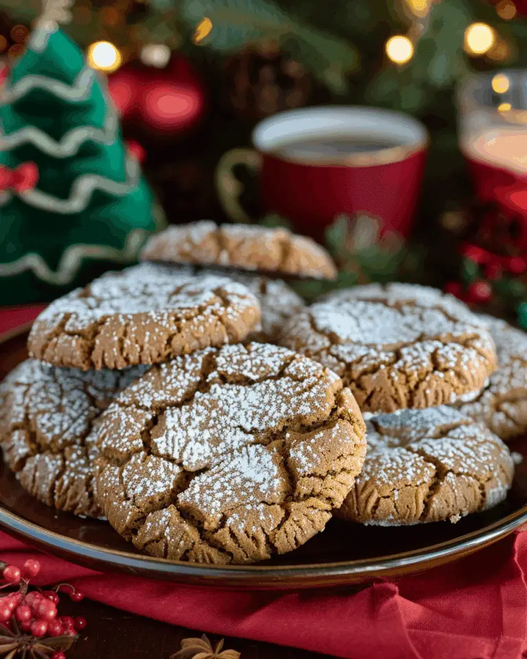 Soft Gingerbread Crinkle Cookies : Spiced, Sweet & Snow-Dusted