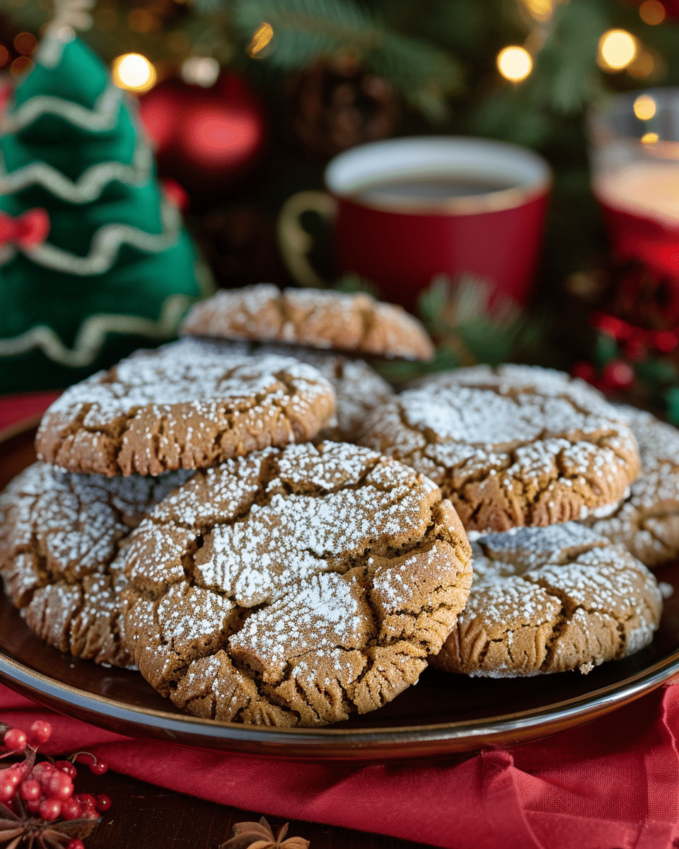 Soft Gingerbread Crinkle Cookies : Spiced, Sweet & Snow-Dusted