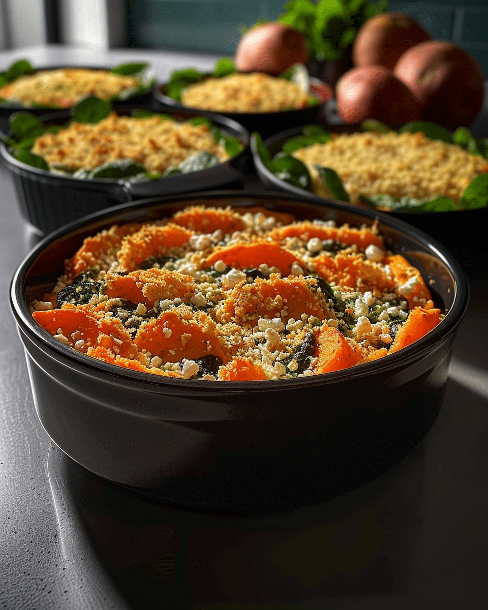 Sweet Potato & Spinach Feta Bake