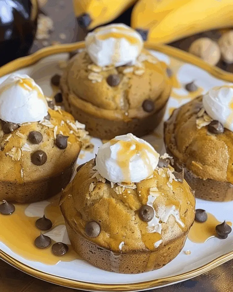Banana Muffins with Whipped Cream, Cream Cheese Glaze & Crushed Peanuts