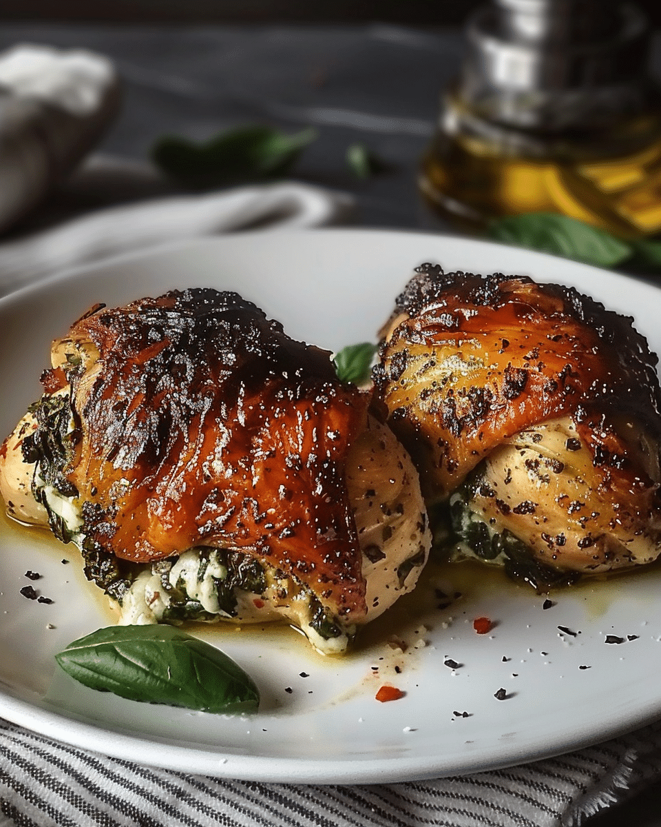 Roasted Red Pepper Spinach Mozzarella Stuffed Chicken