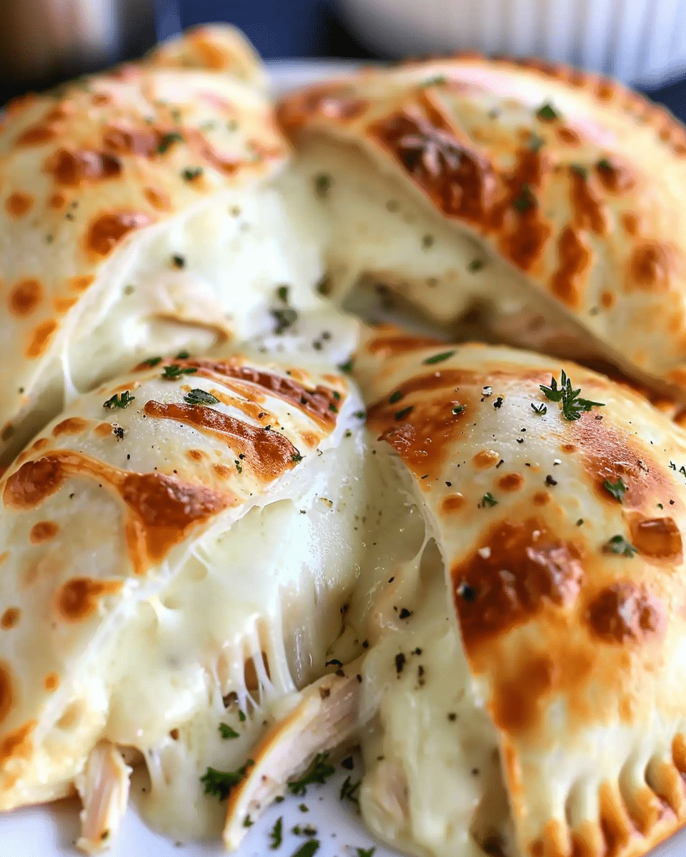 Crispy Chicken And Cheese Alfredo Calzones