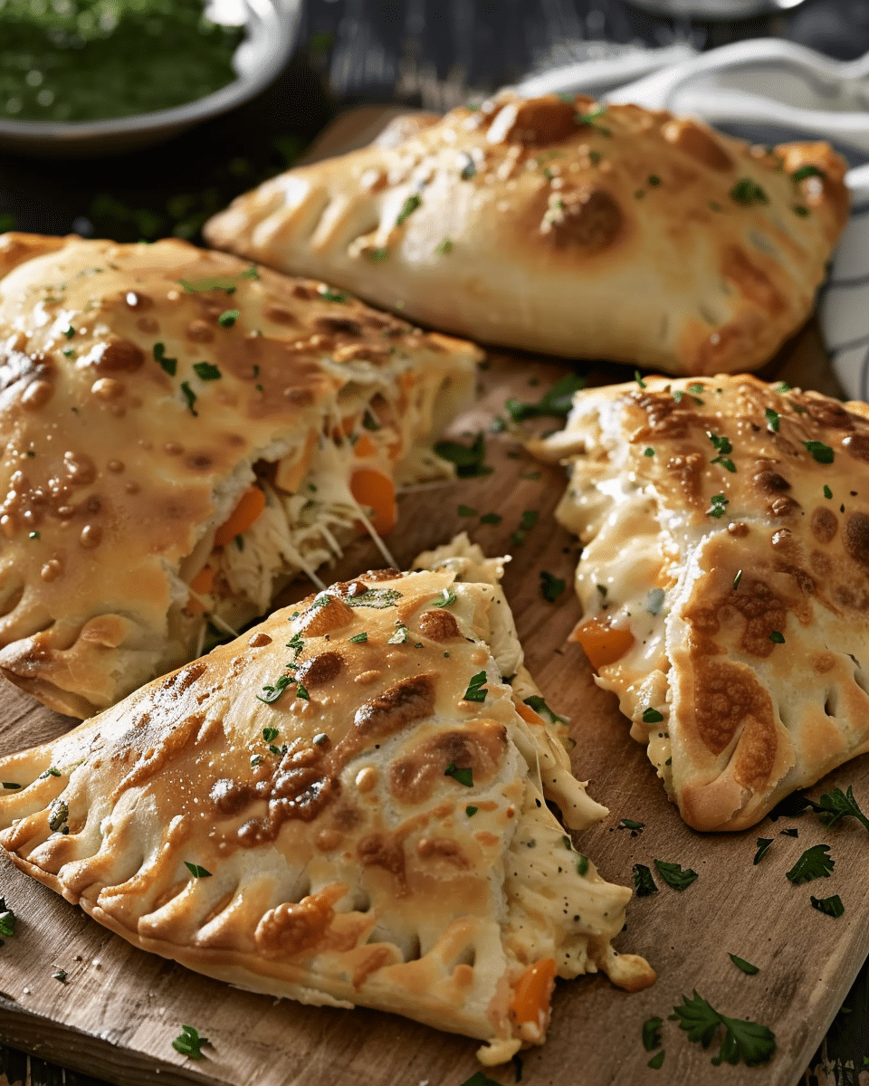 Crispy Chicken And Cheese Alfredo Calzones