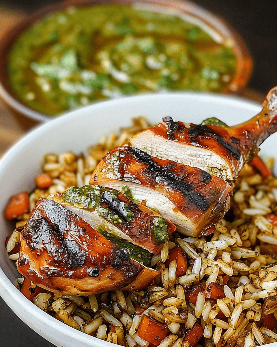 Peruvian Chicken and Rice with Green Sauce