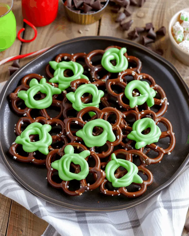 Grinch Chocolate Dipped Pretzels