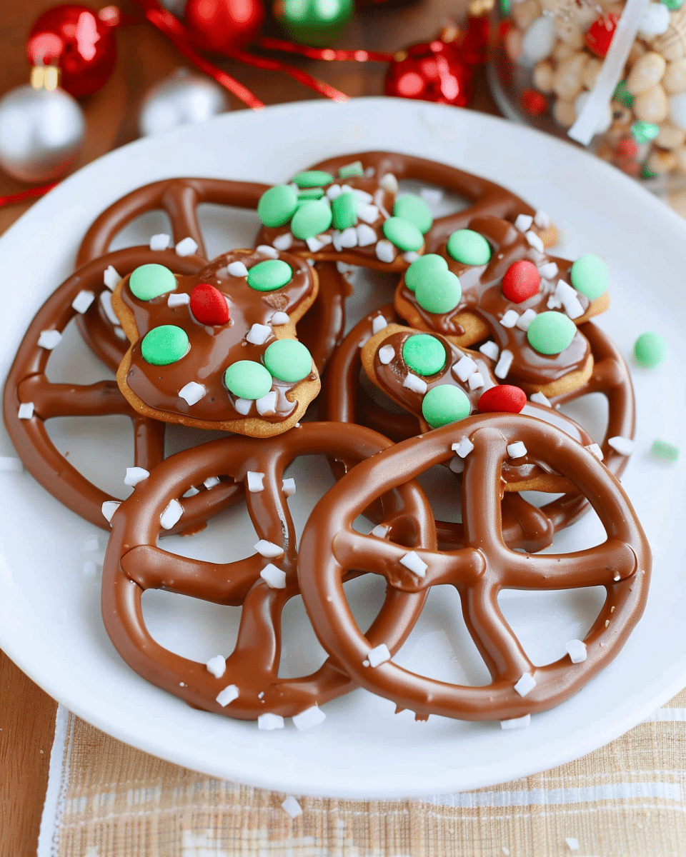 Grinch Chocolate Dipped Pretzels