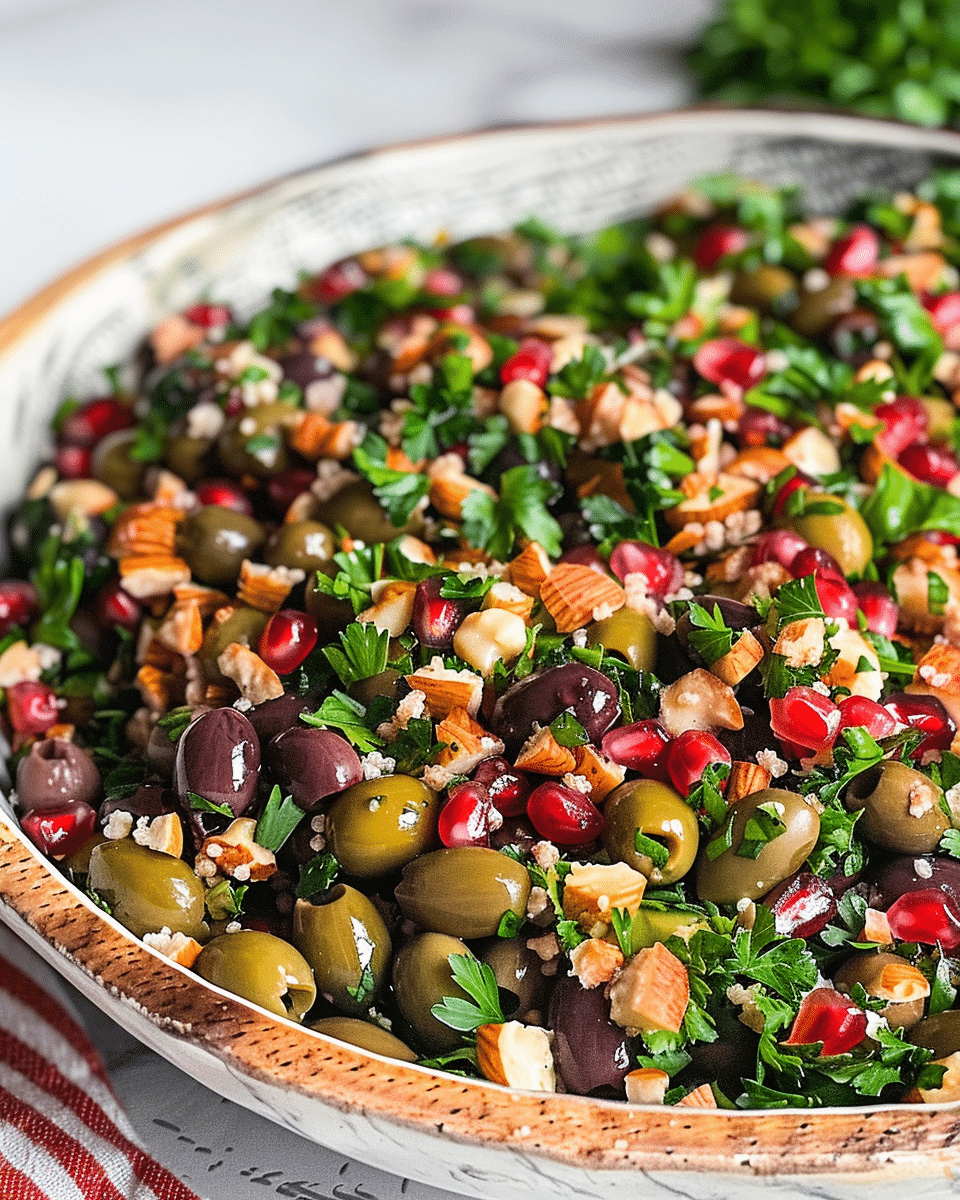 Quick & Easy Olive Salad with Pomegranate & Walnuts