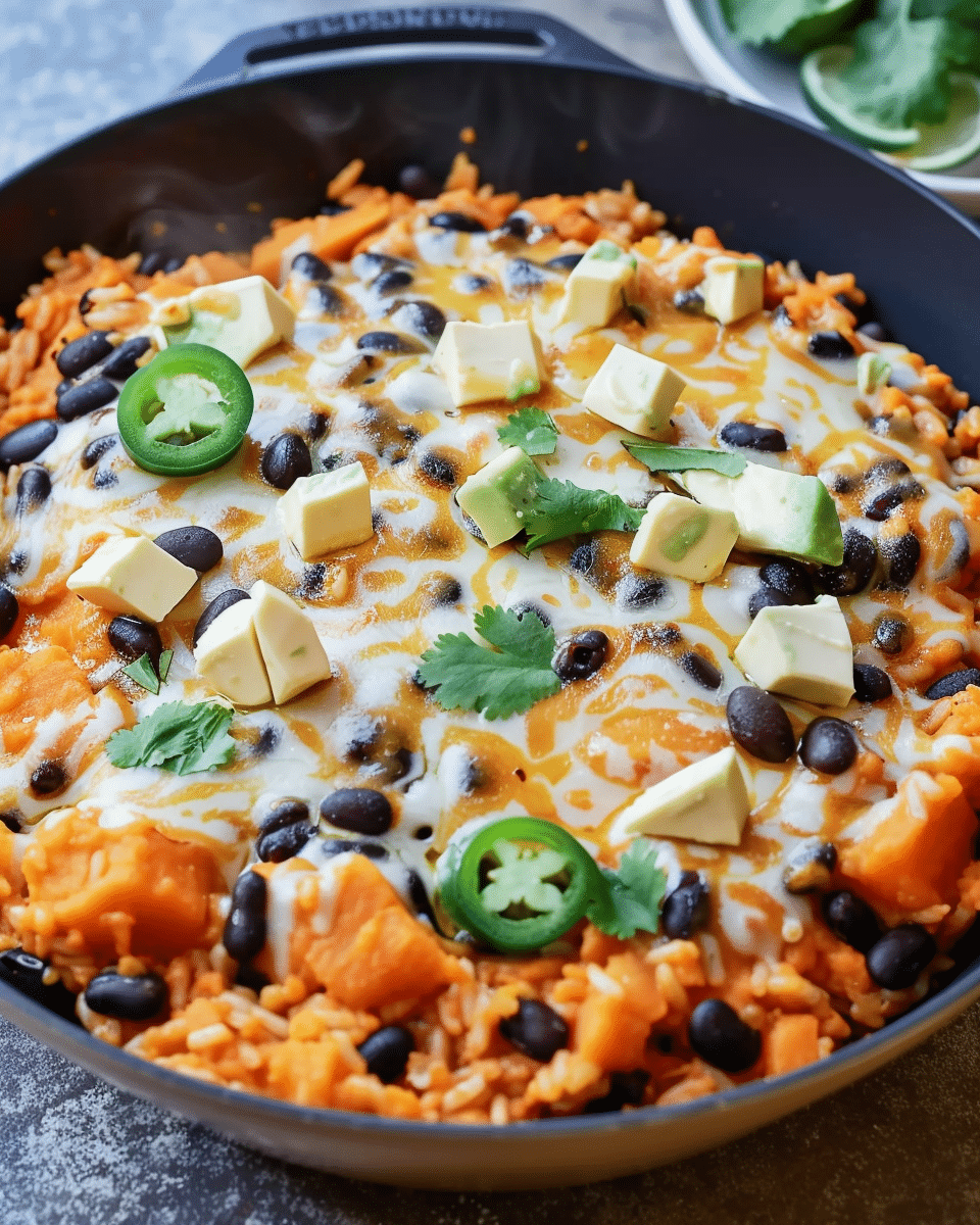 Southwest Sweet Potato, Black Bean & Rice Skillet