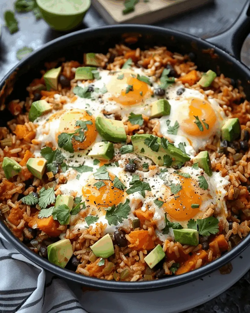 Southwest Sweet Potato, Black Bean and Rice Skillet