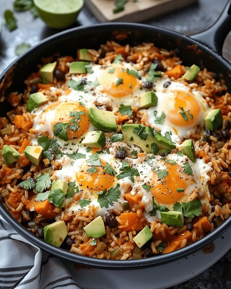 Southwest Sweet Potato, Black Bean and Rice Skillet
