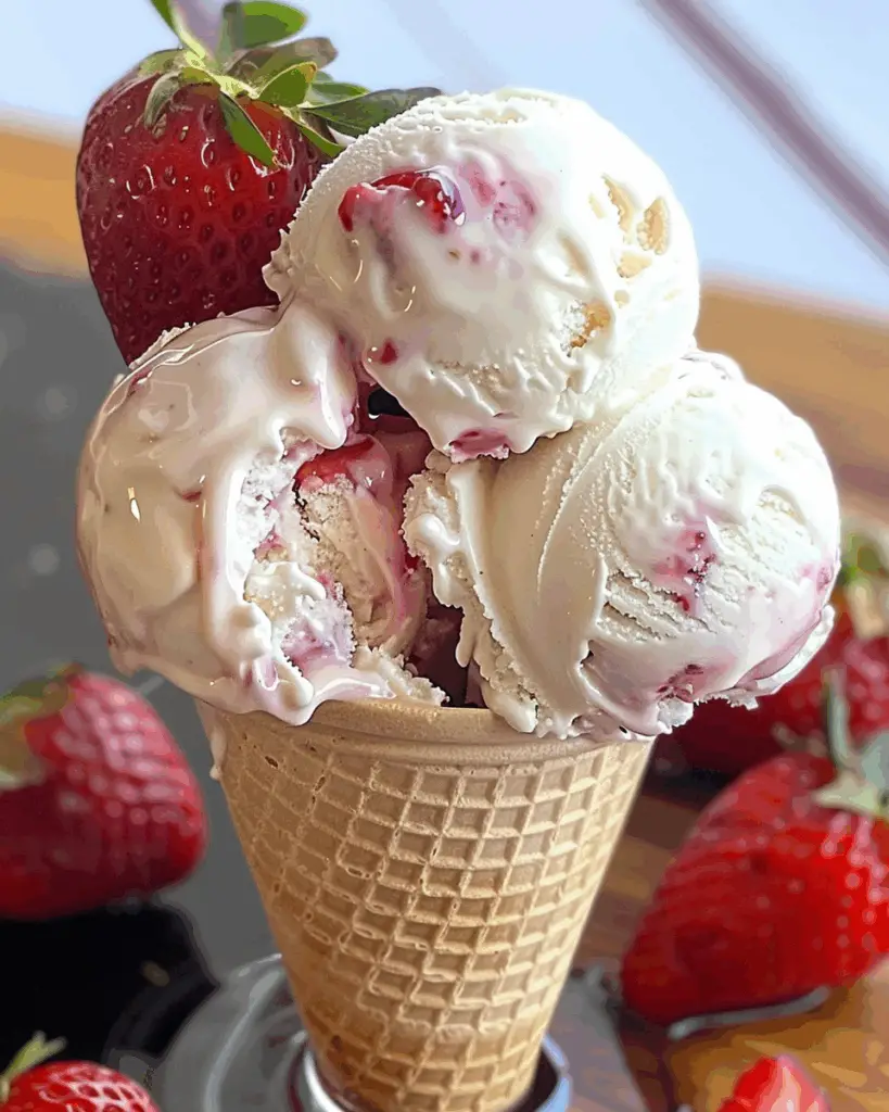 Strawberry Vanilla Bean Ice Cream With Strawberry Syrup