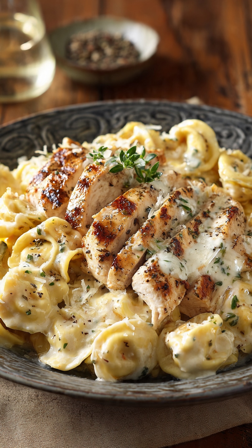 Asiago Tortellini Alfredo With Grilled Chicken