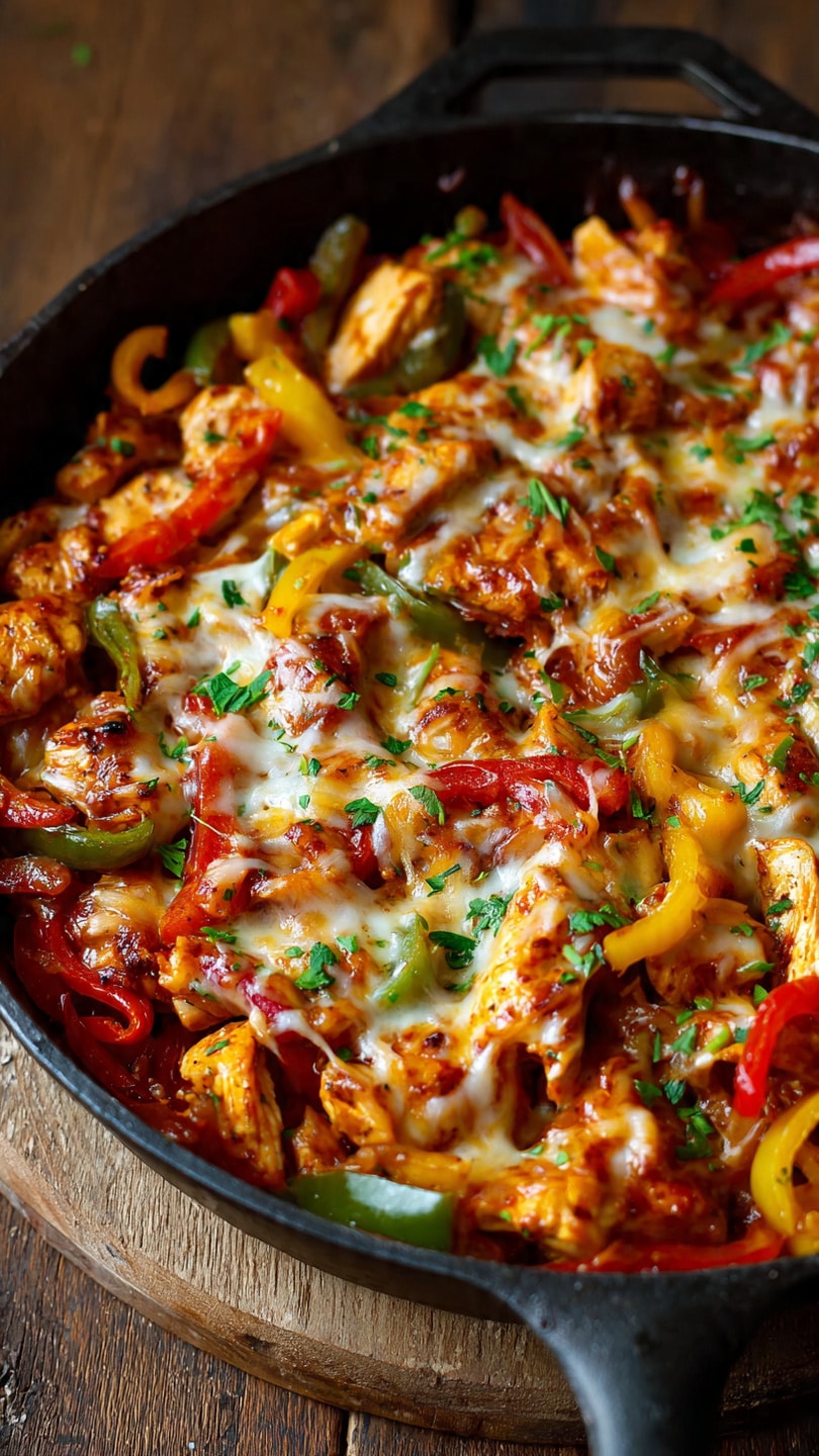 Cheesy Baja Chicken Bell Pepper Skillet